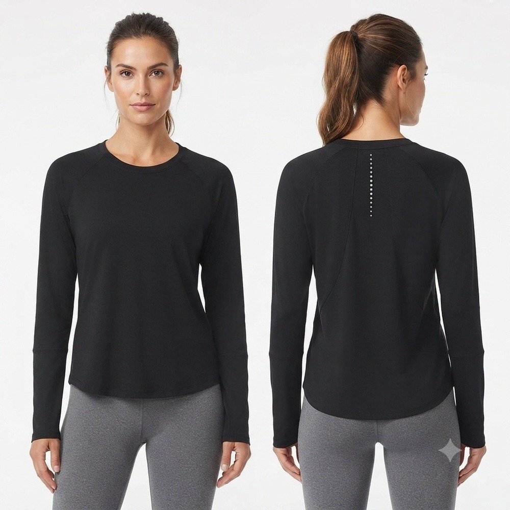 Avia Shirt Womens XL Black Long Sleeve Performance Running Mesh Back Reflective